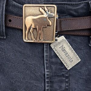 Vintage Western Moose Nickel Silver Belt Canoe Moon Icons Size M)